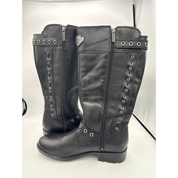 Women’s Harley Davidson Annadale Mid-Rise Black Leather Boots Size 11 - Picture 4 of 5
